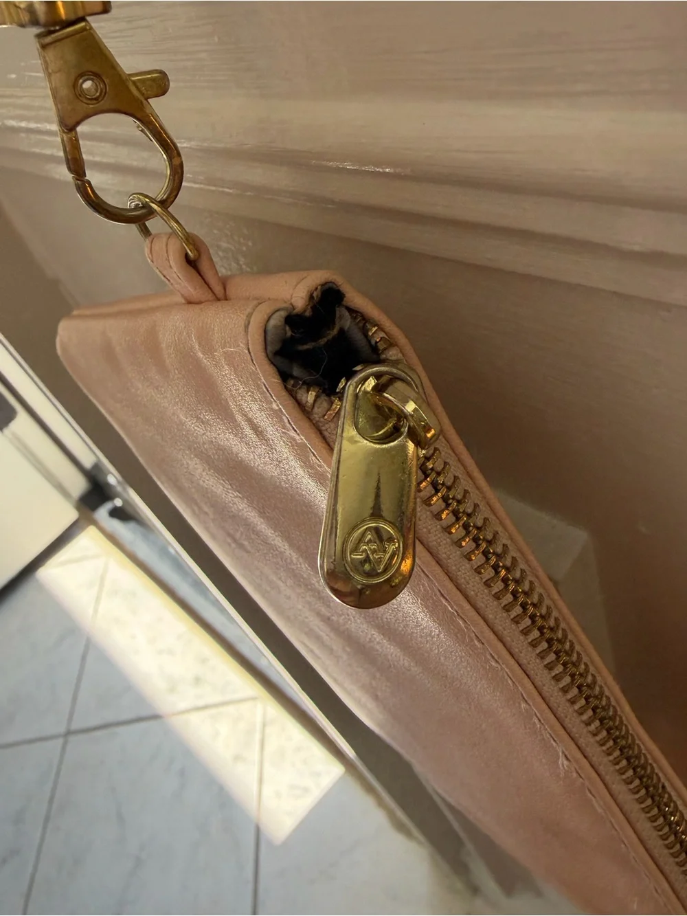 Adrienne Vittadini Blush Wristlet Clutch Vegan Leather Charging Port Included